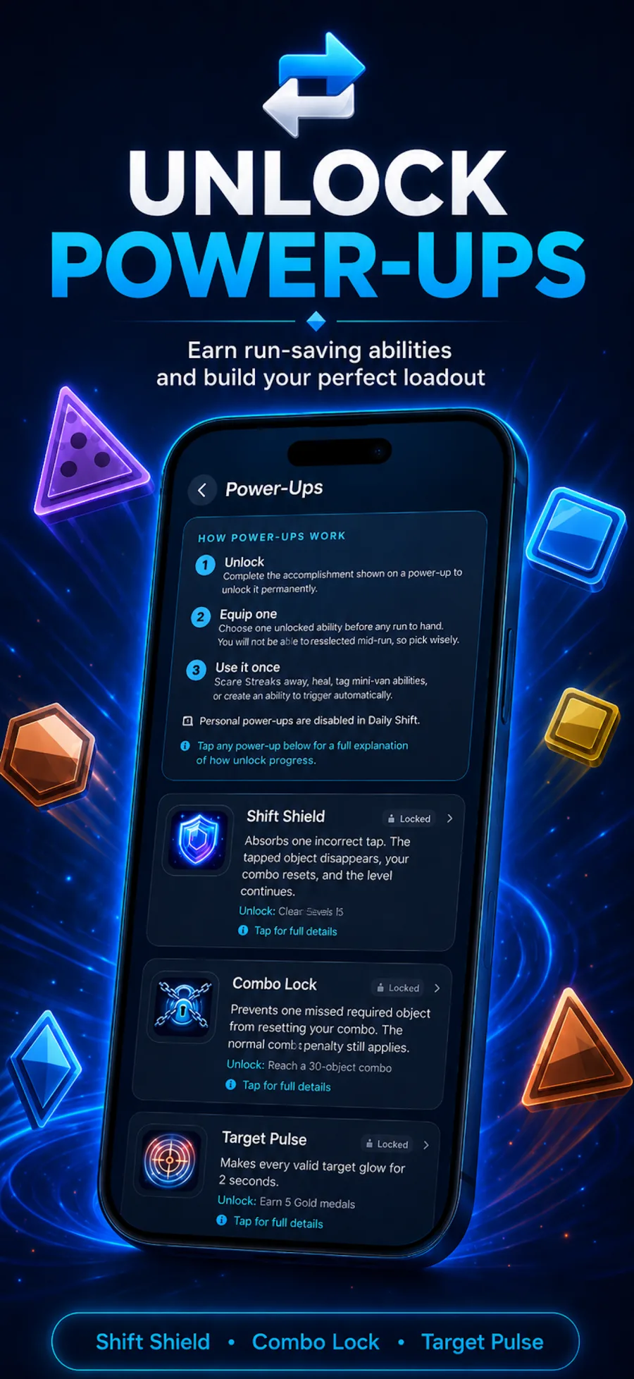 Rule Shift power-up selection screen